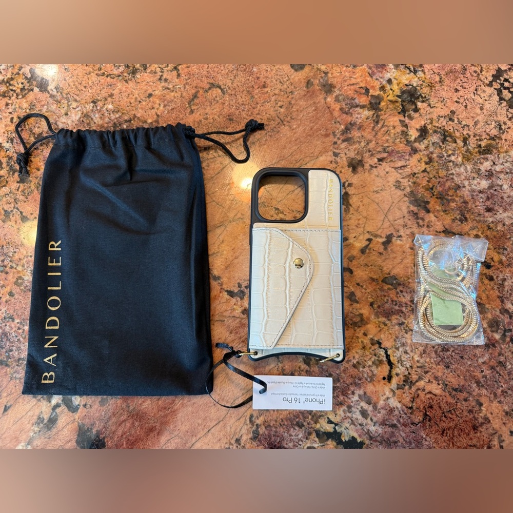 Bandolier Vivian Cream Croc-Embossed Phone Case for iPhone 16 Pro